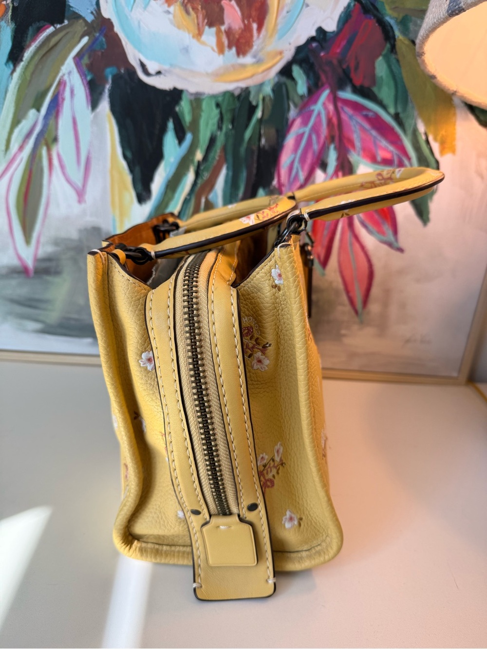 Preowned Rare Coach 1941 Rogue 25 with Sequins Floral Bow Print Yellow - Picture 8 of 15